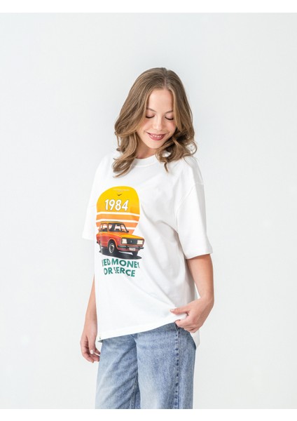 Unisex Erkek/kadın Oversize Bisiklet Yaka %100 Pamuk Serçe Baskılı T-Shirt fiyatları