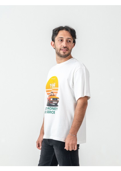 Unisex Erkek/kadın Oversize Bisiklet Yaka %100 Pamuk Serçe Baskılı T-Shirt fırsatları