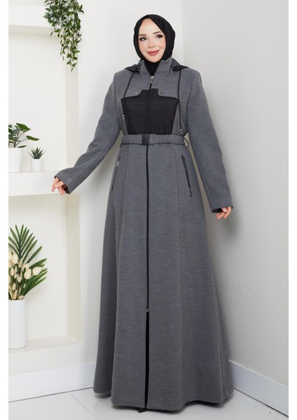 Kışlık Kaşe Kadın Gri Pardesü Genç Spor Büyük Beden 58004