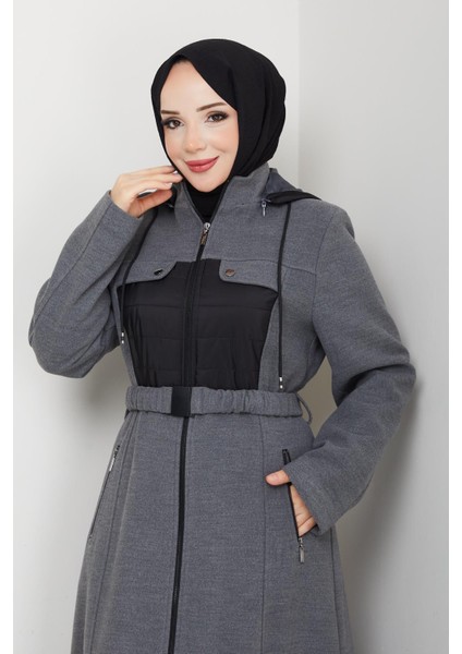 Kışlık Kaşe Kadın Gri Pardesü Genç Spor Büyük Beden 58004 modelleri