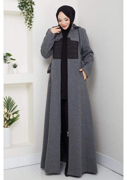 Kışlık Kaşe Kadın Gri Pardesü Genç Spor Büyük Beden 58004