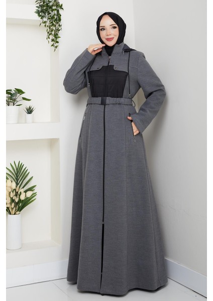 Kışlık Kaşe Kadın Gri Pardesü Genç Spor Büyük Beden 58004