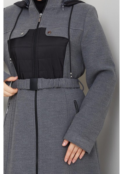 Kışlık Kaşe Kadın Gri Pardesü Genç Spor Büyük Beden 58004