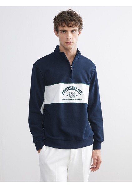 Yeni Sezon Dik Yaka Baskılı Erkek Sweatshirt