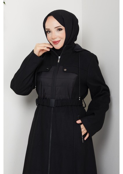 Kışlık Kaşe Kadın Siyah Pardesü Genç Spor Büyük Beden 58004 modelleri