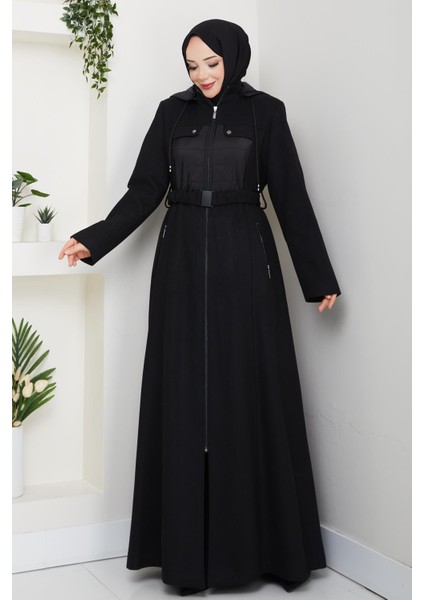 Kışlık Kaşe Kadın Siyah Pardesü Genç Spor Büyük Beden 58004