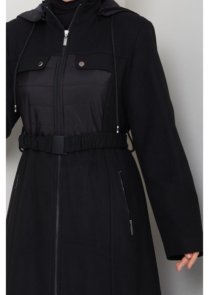 Kışlık Kaşe Kadın Siyah Pardesü Genç Spor Büyük Beden 58004