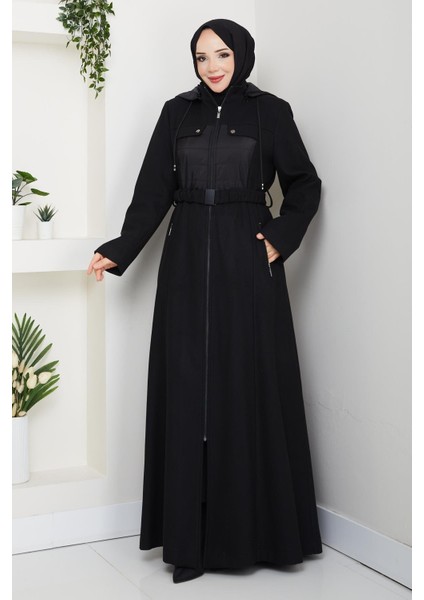 Kışlık Kaşe Kadın Siyah Pardesü Genç Spor Büyük Beden 58004