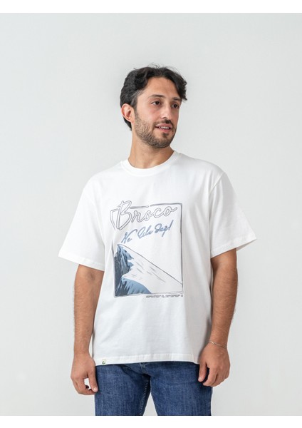 Unisex Erkek/kadın Oversize Bisiklet Yaka %100 Pamuk Uludağ Baskılı T-Shirt
