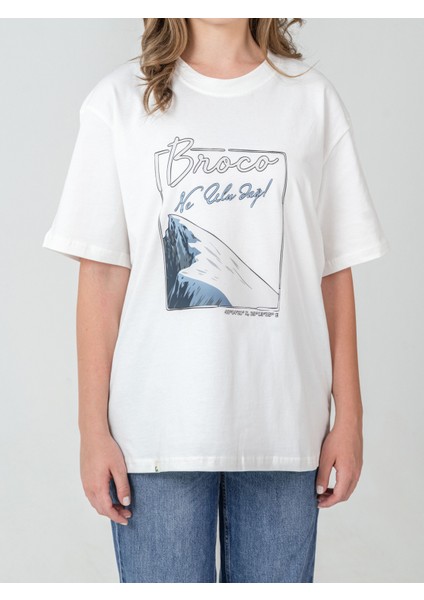 Unisex Erkek/kadın Oversize Bisiklet Yaka %100 Pamuk Uludağ Baskılı T-Shirt