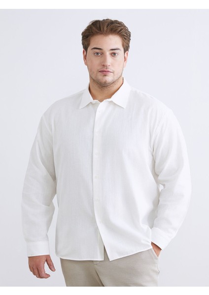 Yeni Sezon Büyük Beden Regular Fit Uzun Kollu Armürlü Erkek Gömlek
