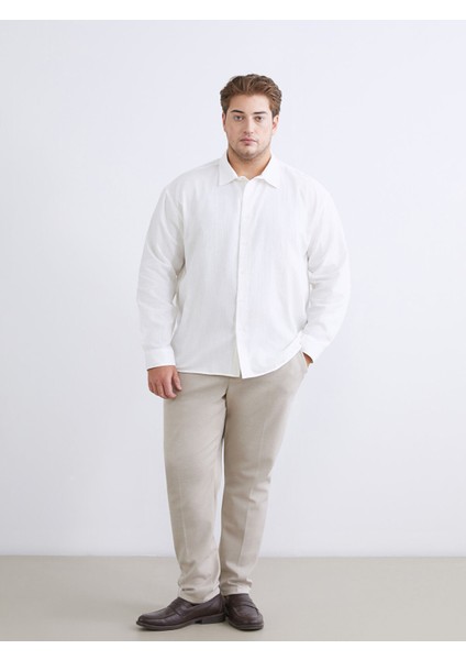 Yeni Sezon Büyük Beden Regular Fit Uzun Kollu Armürlü Erkek Gömlek fiyatları