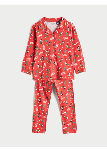 Yeni Sezon Polo Yaka Mickey Mouse Baskılı Erkek Çocuk Pijama Takım