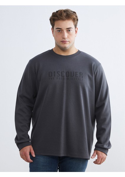 Yeni Sezon Büyük Beden Bisiklet Yaka Baskılı Erkek Sweatshirt