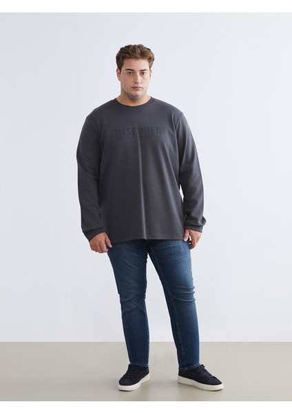 Yeni Sezon Büyük Beden Bisiklet Yaka Baskılı Erkek Sweatshirt fiyatları