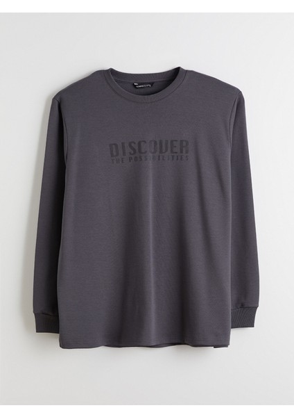Yeni Sezon Büyük Beden Bisiklet Yaka Baskılı Erkek Sweatshirt indirimleri