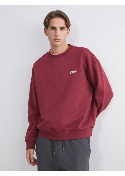 Yeni Sezon Bisiklet Yaka Nakışlı Erkek Sweatshirt