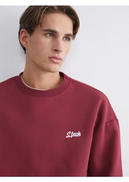 Yeni Sezon Bisiklet Yaka Nakışlı Erkek Sweatshirt modelleri
