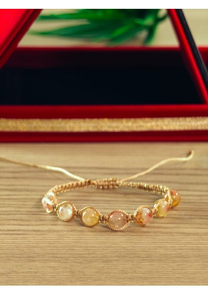 Makrome Bileklik El Yapımı Doğaltaş Makrome Örme Bileklik Akik Taşı, Lapis Taşı, Hematit Taşı