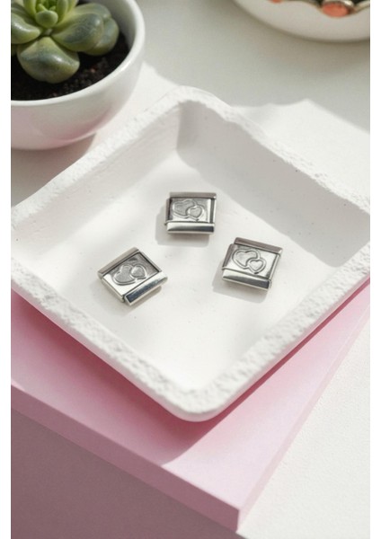 Italyan Charm Çelik Bileklik Charm Seti Kabartmalı Kalp Model 3 Adet fiyatları