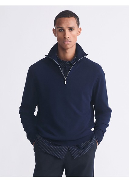 Yeni Sezon Fermuarlı Dik Yaka Erkek Triko Kazak