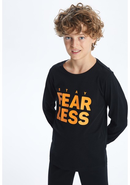 Yeni Sezon Bisiklet Yaka Baskılı Uzun Kollu Erkek Çocuk Pijama Takımı