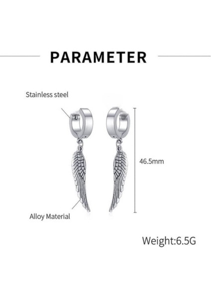 Sıkıştırmalı Mıknatıslı Kanat Model Sallantılı Erkek 316L Çelik Küpe 1 Adet