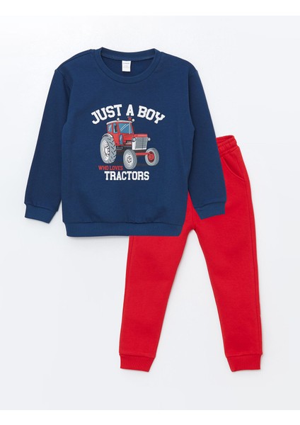 Yeni Sezon Bisiklet Yaka Uzun Kollu Erkek Bebek Sweatshirt ve Eşofman Alt 2'li Takım