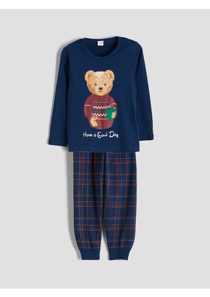Yeni Sezon Ayı Teddy Baskılı Erkek Çocuk Pijama Takımı Aile Kombini