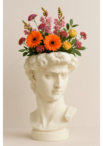 Davud Heykeli Dekoratif Saksı David Büst Saksı