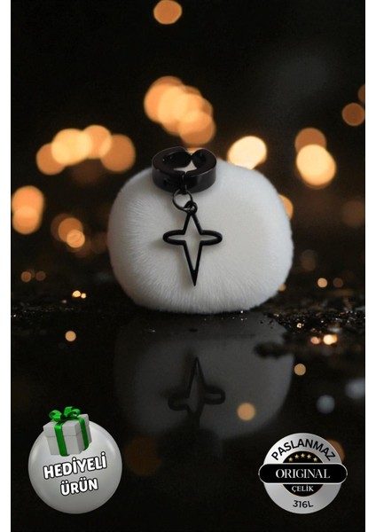 Sıkıştırmalı Mıknatıslı Kutup Yıldızı Model Sallantılı Erkek 316L Çelik Küpe 1 Adet