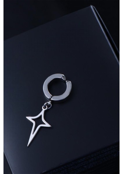 Sıkıştırmalı Mıknatıslı Yıldız Model Sallantılı Erkek 316L Çelik Küpe 1 Adet modelleri