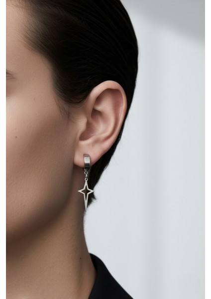 Sıkıştırmalı Mıknatıslı Yıldız Model Sallantılı Erkek 316L Çelik Küpe 1 Adet fırsatları