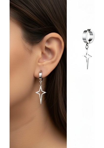 Sıkıştırmalı Mıknatıslı Yıldız Model Sallantılı Erkek 316L Çelik Küpe 1 Adet