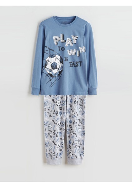 Yeni Sezon Bisiklet Yaka Baskılı Erkek Çocuk Pijama Takımı