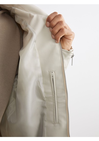 Yeni Sezon Standart Kalıp Gömlek Yaka Erkek Deri Görünümlü Ceket fırsatları