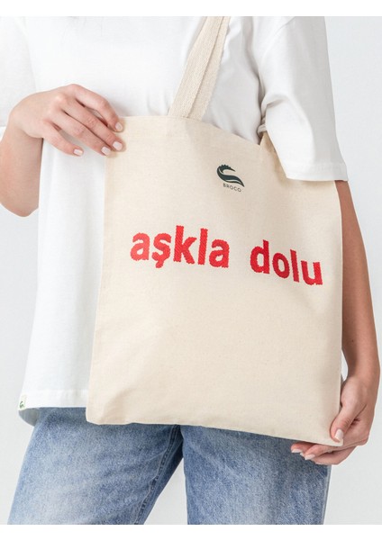 Aşkla Dolu %100 Pamuk Baskılı Bez Çanta 35 x 40 fiyatları