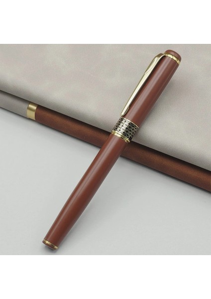 Gold Işlemeli Kahverengi Metal Roller Kalem