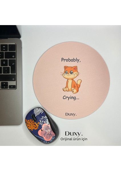 Espirili Kedi Desenli Pembe Mouse Pad, 19 Cm, Kaymaz Taban, Ev Ofis Oyun Için Rahat ve Yumuşak Mousepad