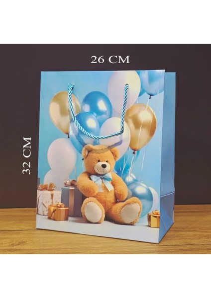 Büyük Boy Ayıcıklı Karton Hediye Çantası