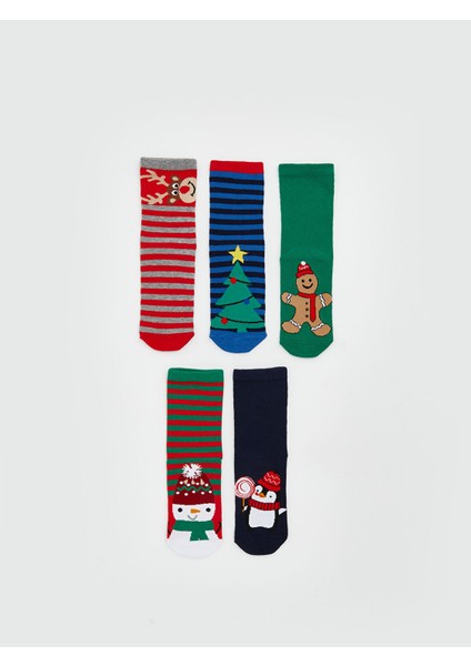 Yeni Sezon Yılbaşı Temalı Erkek Çocuk Soket Çorap 5'li