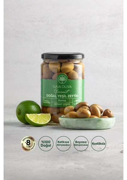 Doğal Yeşil Zeytin, Kırma Domat Çeşidi, Doğal Salamura, Net: 660 gr