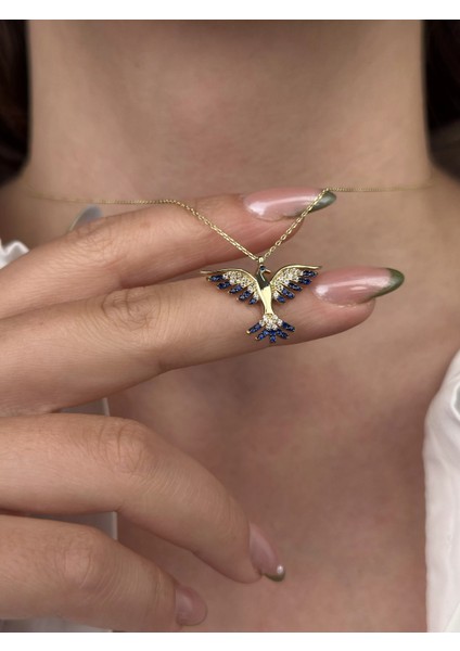 14 Ayar Altın Mavi Taşlı Anka Kuşu Kolye 874 modelleri