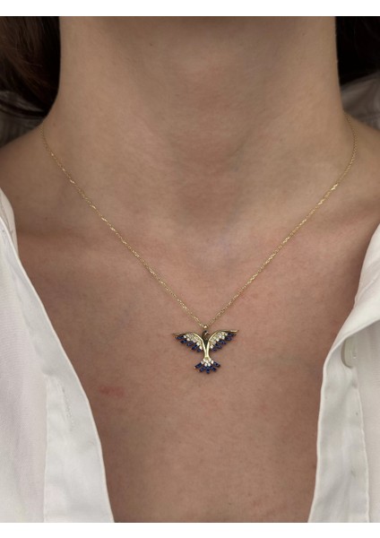 14 Ayar Altın Mavi Taşlı Anka Kuşu Kolye 874 fırsatları