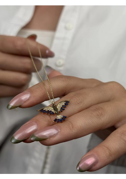 14 Ayar Altın Mavi Taşlı Anka Kuşu Kolye 874 indirimleri