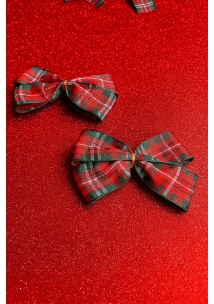 2 Adet Ekoseli Kurdeleli Saç Tokası-Yılbaşı Tokası-Yeniyıl Saç Aksesuarı