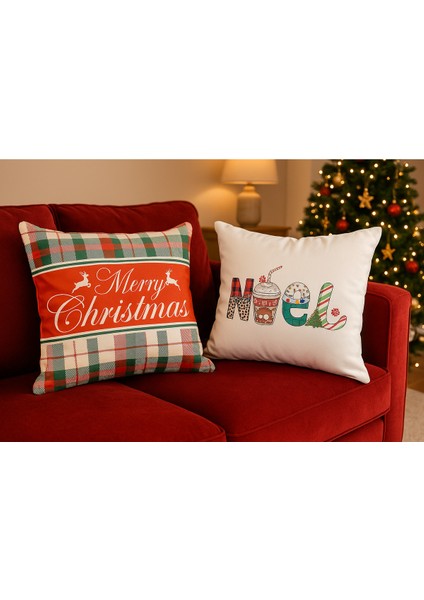 Çift Tarafı Baskılı Candy Christmas Desenli 2'li Set Kadife Kırlent Kılıfı Yılbaşı - Noel fiyatları
