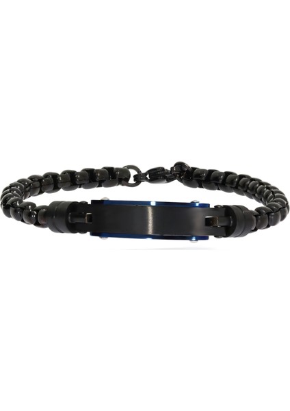 Erkek Lacivert Renk Detay Siyah Çelik Zincir Bileklik