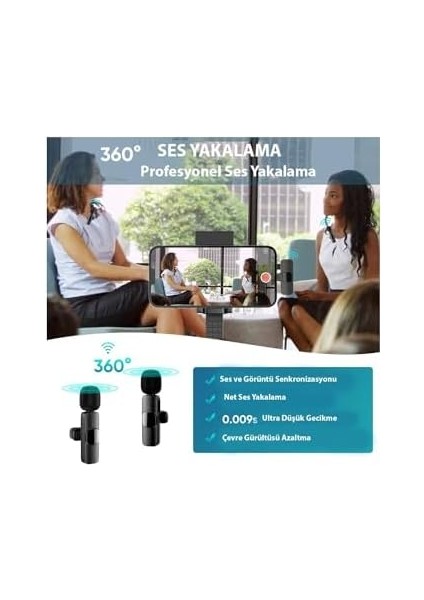 K9-D2 Lightning-Type-C Dönüştürücülü Kablosuz Çiftli Yaka Mikrofonu fiyatları