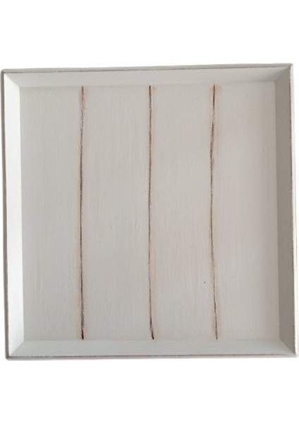 El Boyaması Eskitme Beyaz Kare Ahşap Sunum Tepsisi